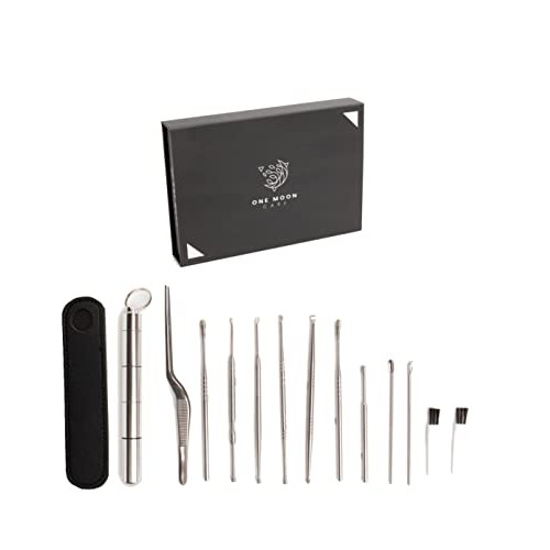 OneMoonCare 12pc Ear Wax Removal Tool kit & Magnetic Case w/Accessories - 2 B...