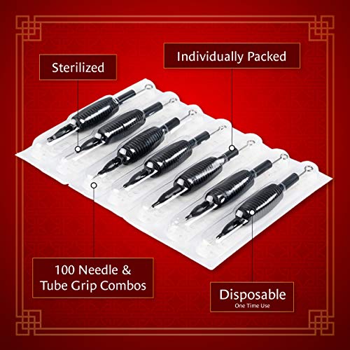 One Tattoo World 100pcs Disposable Tattoo Needle and Tube 3/4 Grip RL/RS/M1, ...