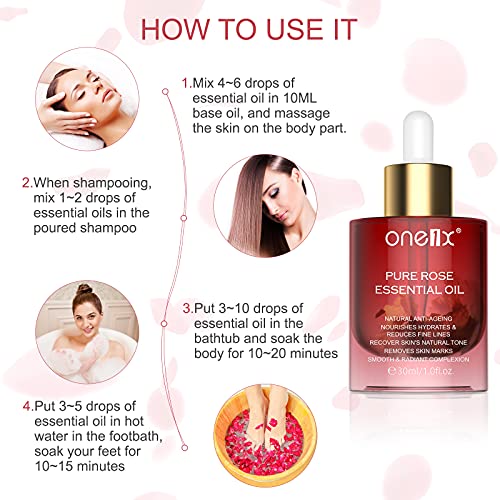 Rose Oil Essential Oil, Anti-Wrinkle Facial Oil Serum for Dry Skin Moisturizi...