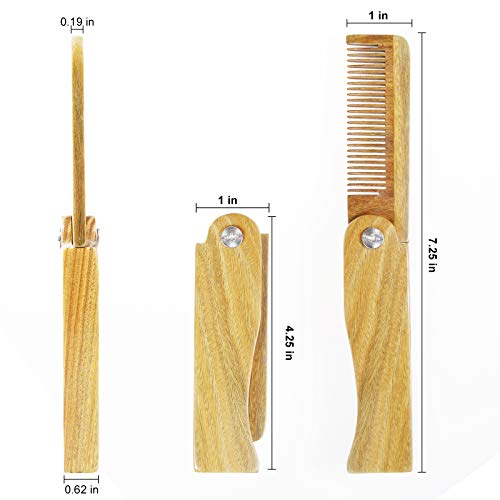 Onedor Sandalwood Fine Tooth Folding Brush Comb for Men Hair, Beard, and Must...