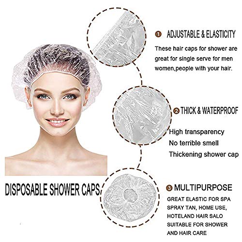 Shower Cap Disposable,100 Pcs Plastic Waterproof Clear Shower Caps, Multi-Pur...