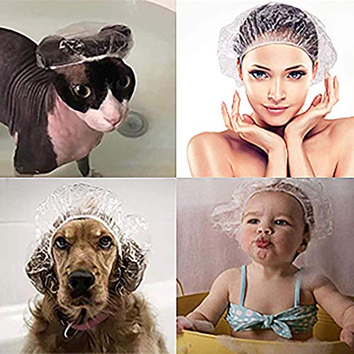 Shower Cap Disposable,100 Pcs Plastic Waterproof Clear Shower Caps, Multi-Pur...