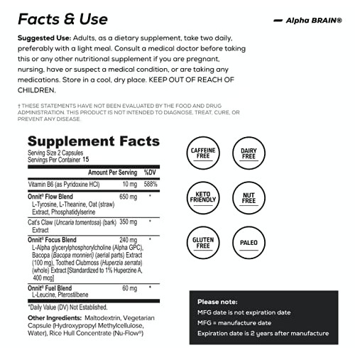 ONNIT Alpha Brain (30ct) - Premium Nootropic Brain Supplement - Focus, Concen...