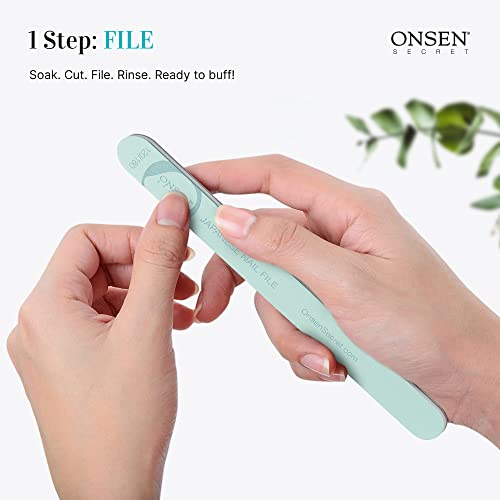 Onsen Secret Japanese Nail Buffer and Shine Kit - Professional Nail File, 3-W...