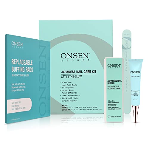 Onsen Secret Japanese Nail Buffer and Shine Kit - Professional Nail File, 3-W...