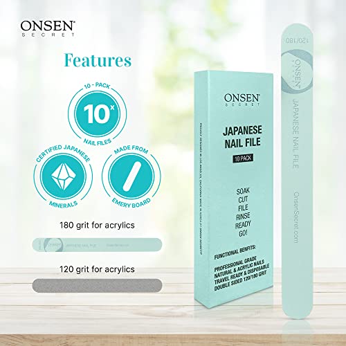 Onsen Secret Japanese Nail File - Professional Nail Files, Double Sided Natur...