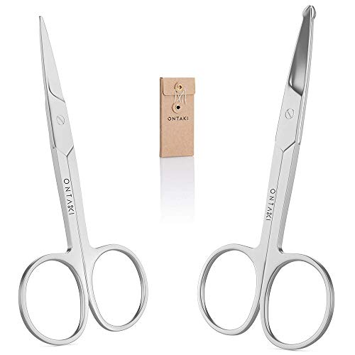 ONTAKI 2 Pack Facial Grooming & Nose Hair Scissors - 1 Curved Blade Tip & 1 S...