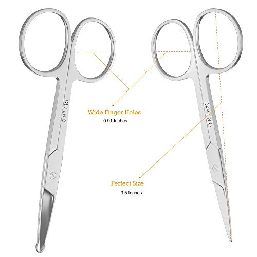 ONTAKI 2 Pack Facial Grooming & Nose Hair Scissors - 1 Curved Blade Tip & 1 S...
