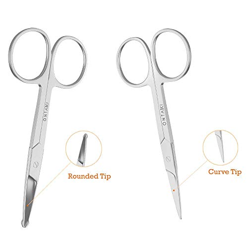ONTAKI 2 Pack Facial Grooming & Nose Hair Scissors - 1 Curved Blade Tip & 1 S...