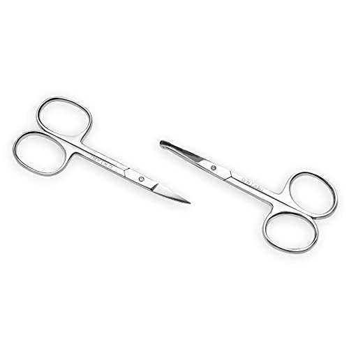 ONTAKI 2 Pack Facial Grooming & Nose Hair Scissors - 1 Curved Blade Tip & 1 S...