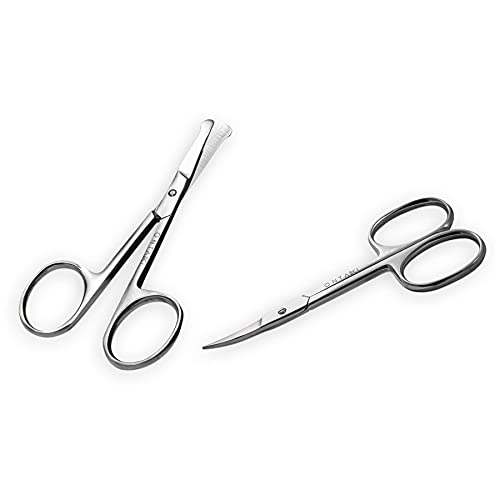ONTAKI 2 Pack Facial Grooming & Nose Hair Scissors - 1 Curved Blade Tip & 1 S...