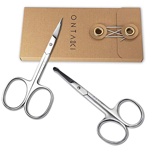 ONTAKI 2 Pack Facial Grooming & Nose Hair Scissors - 1 Curved Blade Tip & 1 S...