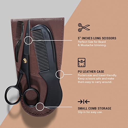ONTAKI Professional German Beard & Mustache Scissors With Comb & Carrying Pou...