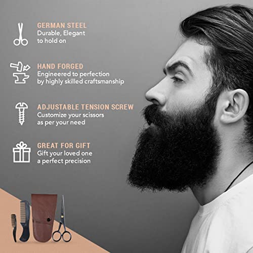ONTAKI Professional German Beard & Mustache Scissors With Comb & Carrying Pou...