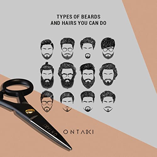 ONTAKI Professional German Beard & Mustache Scissors With Comb & Carrying Pou...