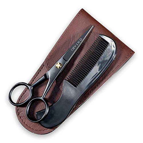 ONTAKI Professional German Beard & Mustache Scissors With Comb & Carrying Pou...