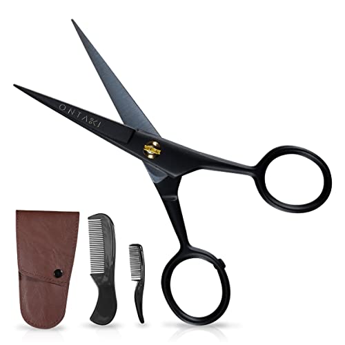 ONTAKI Professional German Beard & Mustache Scissors With Comb & Carrying Pou...