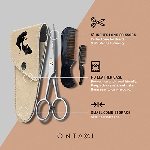 ONTAKI Professional German Steel Beard & Mustache Barber Scissors With Comb &...