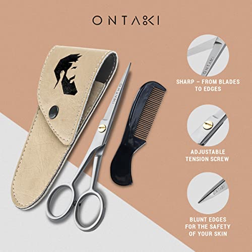 ONTAKI Professional German Steel Beard & Mustache Barber Scissors With Comb &...