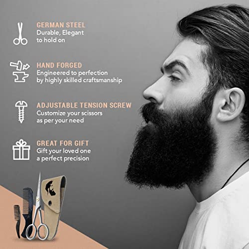 ONTAKI Professional German Steel Beard & Mustache Barber Scissors With Comb &...