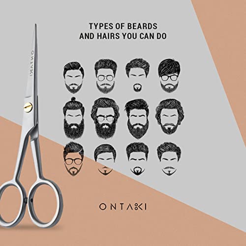 ONTAKI Professional German Steel Beard & Mustache Barber Scissors With Comb &...