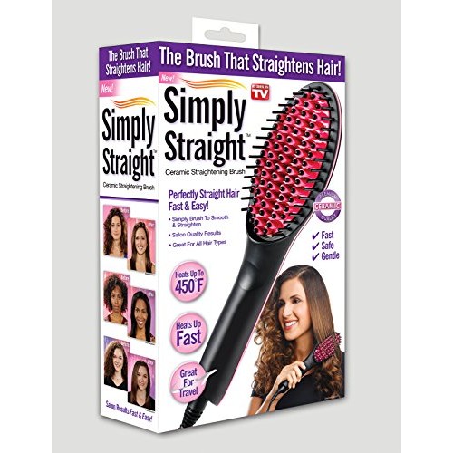 Simply Straight Ceramic Hair Straightening Brush, Black/Pink