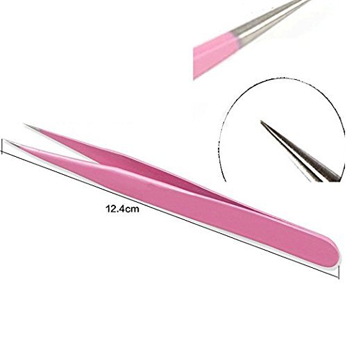 Onwon 2 Pcs Pink Stainless Steel Tweezers for Eyelash Extensions, Straight an...