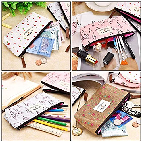Onwon 4 Pieces Makeup Bag/Travel Cosmetic Pouch Handbag Canvas Countryside Fl...
