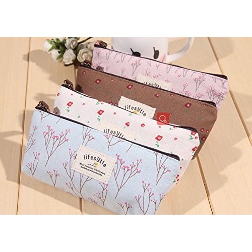 Onwon 4 Pieces Makeup Bag/Travel Cosmetic Pouch Handbag Canvas Countryside Fl...