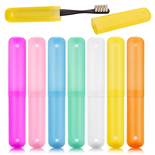 Oomcu Pack of 7 Travel Toothbrush Case Holder, 7 Color Plastic Toothbrush Cas...
