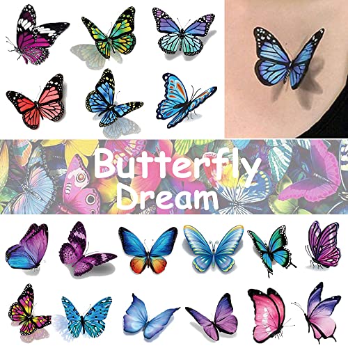 Ooopsi Butterfly Tattoos for Kids Womens - 110 Pcs 3D Tattoos, Colorful Body ...