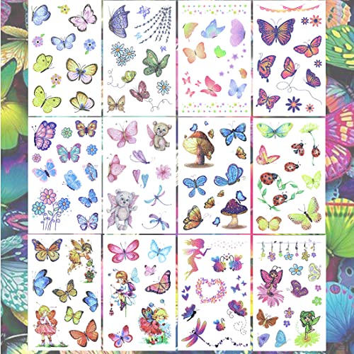 Ooopsiun Glitter Butterfly Temporary Tattoos for Girls -12 Sheets Butterfly P...
