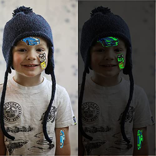 Ooopsiun Luminous Race Car Supplies Temporary Tattoos for Boys -12 Sheets Glo...