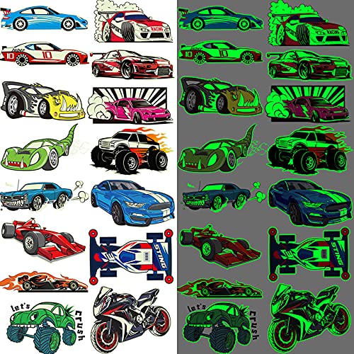 Ooopsiun Luminous Race Car Supplies Temporary Tattoos for Boys -12 Sheets Glo...