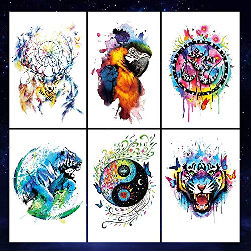 Oottati 12 Sheets Large Temporary Tattoos - 21x15cm Flower Arm Watercolor Han...