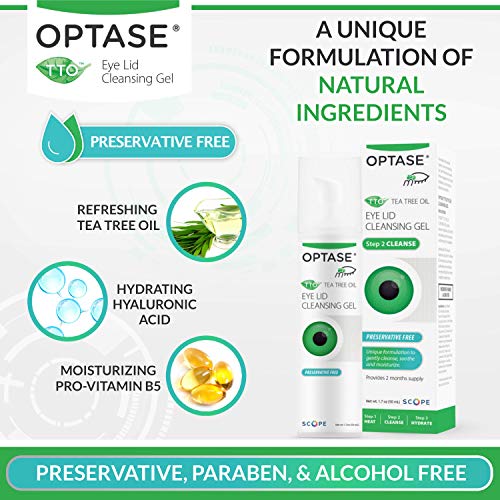 OPTASE TTO Eyelid Cleansing Gel - Tea Tree Eyelid Cleanser for Dry Eye - Pres...