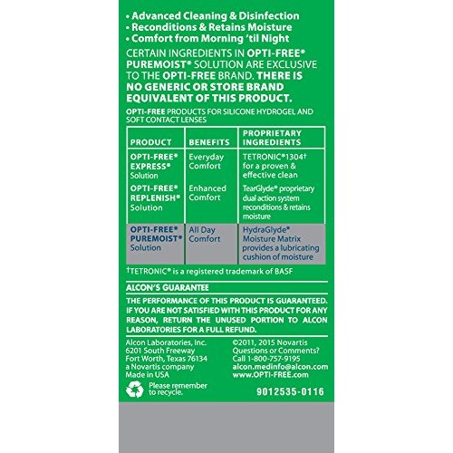 Opti-Free Puremoist Multi-Purpose Disinfecting Solution with Lens Case, (Pack...