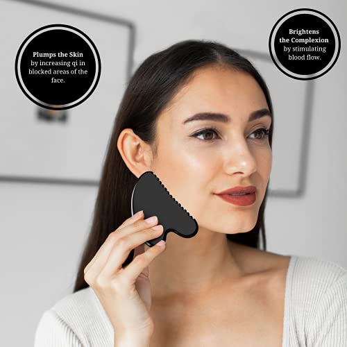 Bian Stone Obsidian Gua Sha Massage Tool - Facial Stone & Body Gua Sha - Guas...