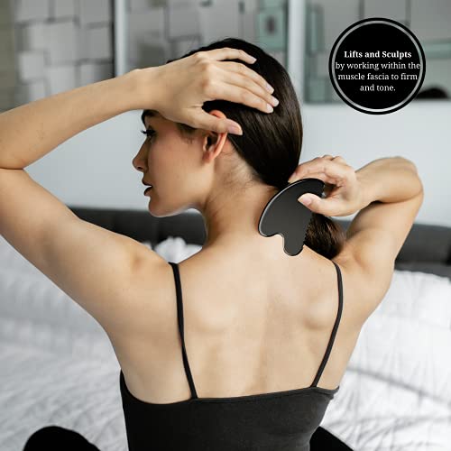 Bian Stone Obsidian Gua Sha Massage Tool - Facial Stone & Body Gua Sha - Guas...