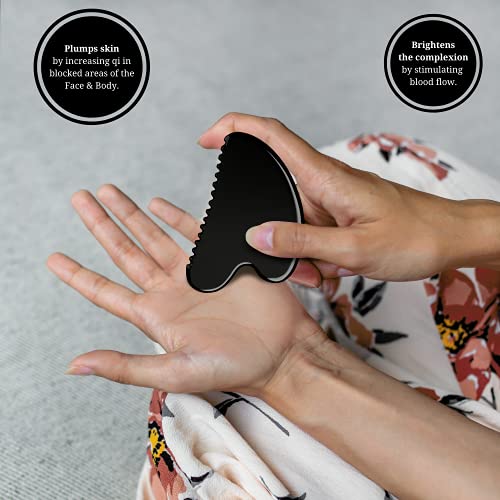 Bian Stone Obsidian Gua Sha Massage Tool - Facial Stone & Body Gua Sha - Guas...