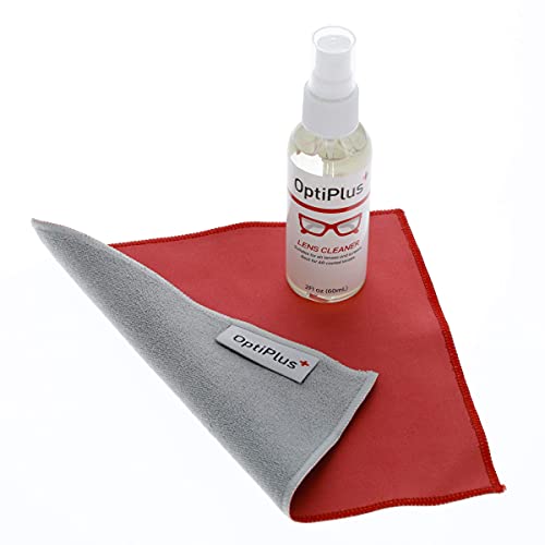 OptiPlus All-Natural Lens Cleaning Spray and Dual-Purpose Microfiber Cloth | ...