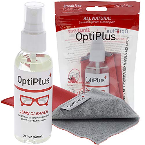 OptiPlus All-Natural Lens Cleaning Spray and Dual-Purpose Microfiber Cloth | ...