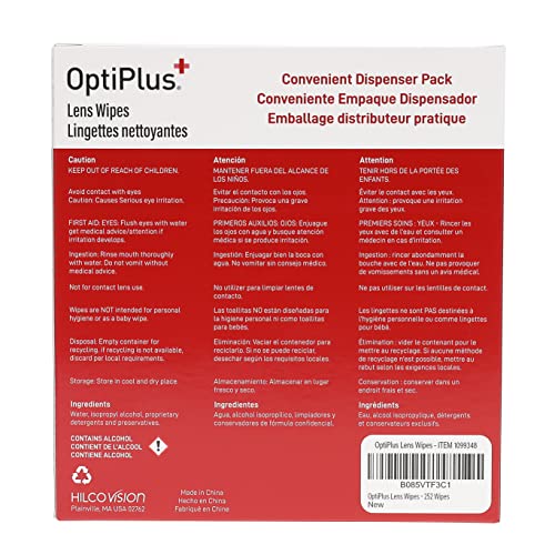 OptiPlus Eyeglass Lens Wipes, 252 Wipes
