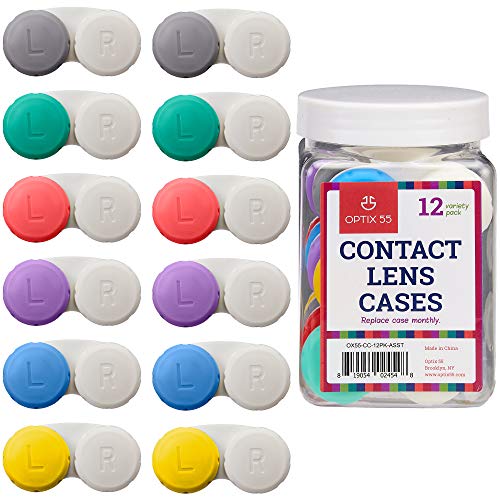 Contact Lens Cases, 12 Pack – Assorted Separate Colors Eye Contact Lense Case...