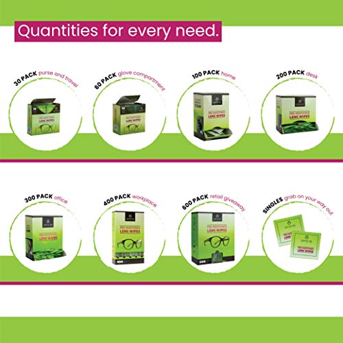 Eyeglass Cleaner Lens Wipes - 400 Pre-Moistened Individual Wrapped Eye Glasse...