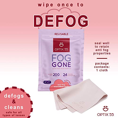 Fog Gone Anti Fog Wipe for Glasses, Reusable Anti Fogging Microfiber Cleaning...