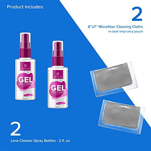 Gel Lens Cleaner Kit - (2) 2oz Eye Glasses Cleaner Gel Spray + (2) Microfiber...
