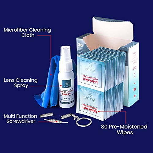 Glasses Cleaner Kit | 30 Pre-Moistened Lens Wipes, 1oz Eyeglass Cleaner Spray...