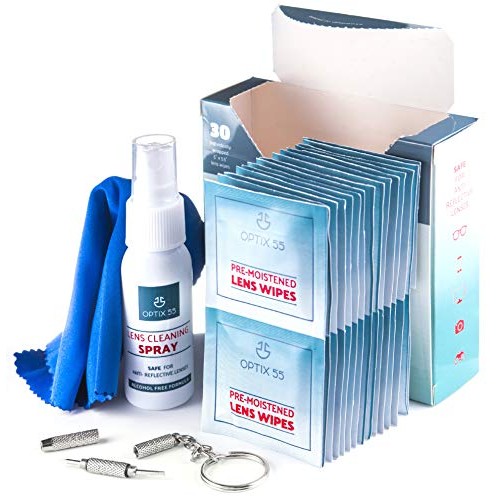 Glasses Cleaner Kit | 30 Pre-Moistened Lens Wipes, 1oz Eyeglass Cleaner Spray...