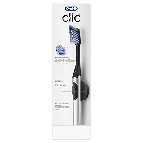 Oral-B Clic Manual Toothbrush, Chrome Black, with 1 Bonus Replacement Brush H...